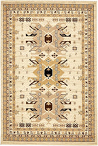Unique Loom Taftan Collection Border Geometric Tribal Inspired Design Area Rug (4' 0 x 6' 0 Rectangular, Ivory/ Tan)