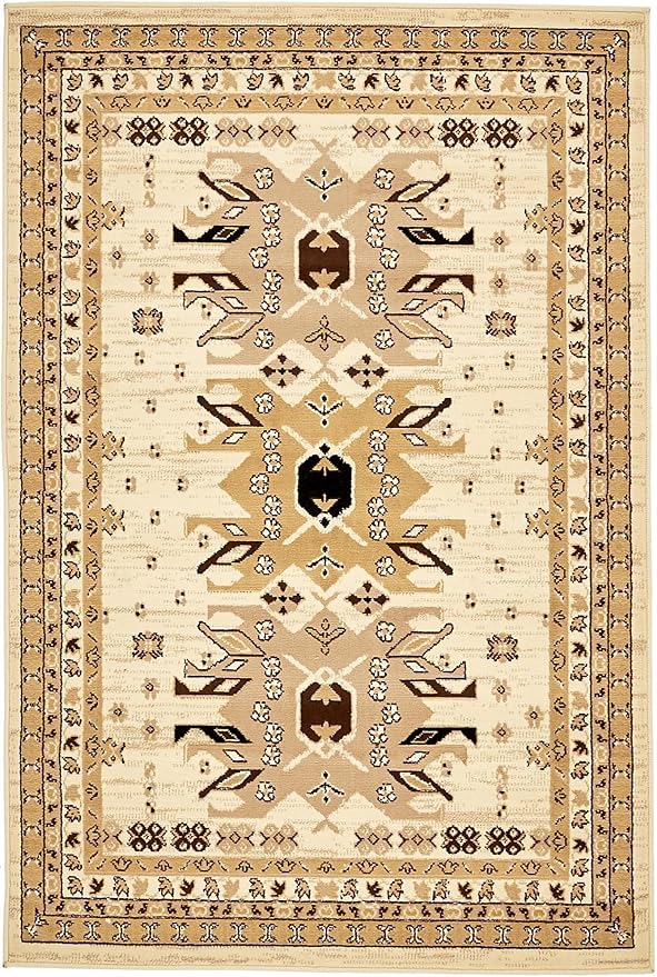 Unique Loom Taftan Collection Border Geometric Tribal Inspired Design Area Rug (4' 0 x 6' 0 Rectangular, Ivory/ Tan)