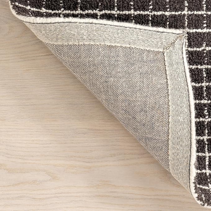 Rugs USA Melrose Checked Wool Area Rug - 4x6 Area Rug Contemporary Charcoal/Ivory for Living Room Bedroom Dining Room Kitchen