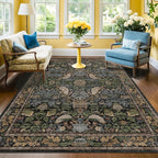 Washable 4x6 Area Rug for Living Room - Moody Accent Rug for Kitchen, Office, Large Entryway, Rustic Botanical Decor, Non-Slip Low Pile Ultra Soft Carpet