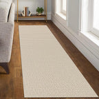KOZYFLY Runners for Hallways 3x8 ft Washable Kitchen Runner Non Slip Rubber Backed Hall Runners Cotton Entryway Runner Rugs Floor Carpet for Indoor Backdoor Bedroom Kitchen, Ivory/Khaki
