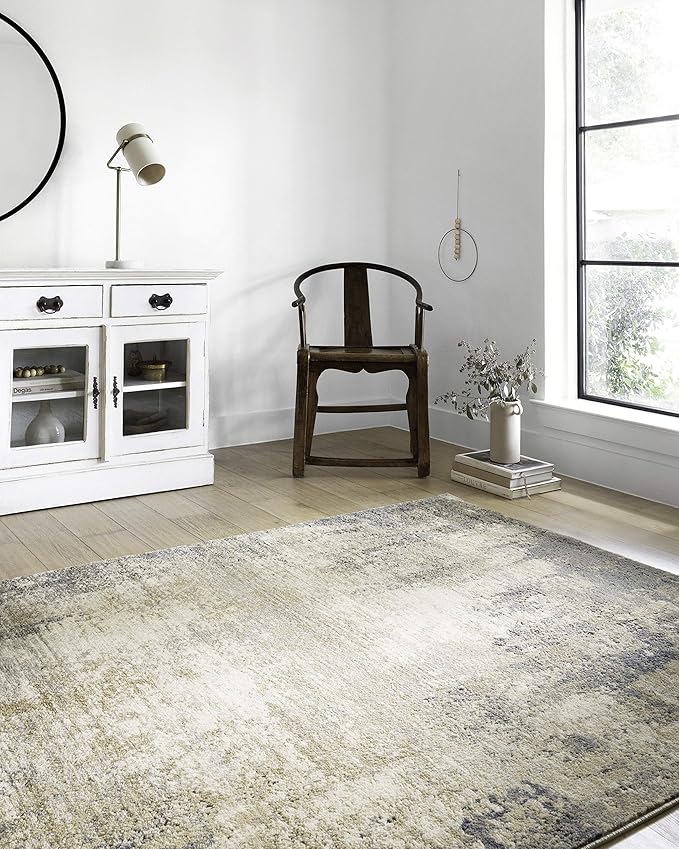 Loloi Teagan Collection TEA-08 Ivory/Mist 5'-3" x 7'-6" Area Rug, Large, Soft Neutral Rug, High-Traffic for Living Room, Bedroom, Home Office, Dining Area