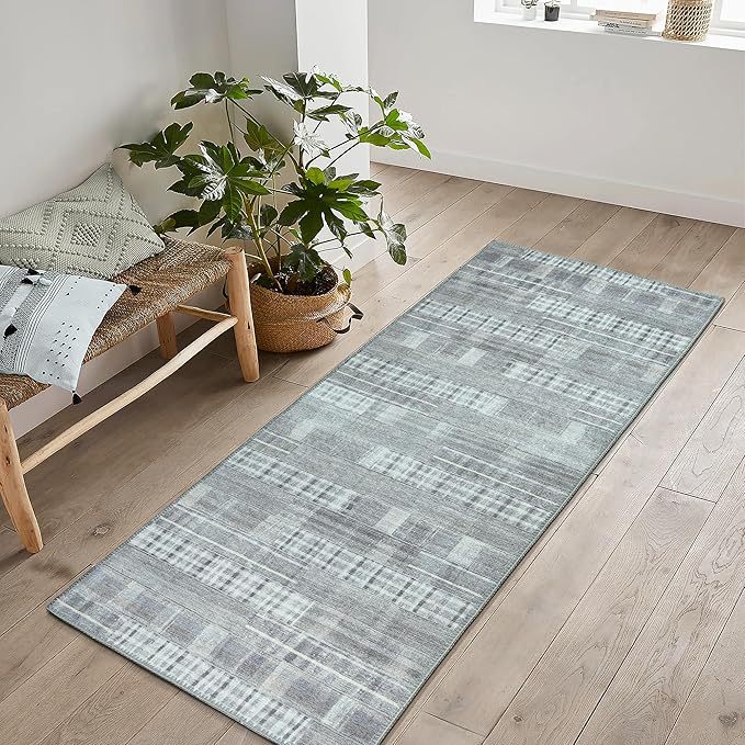 Bloom Rugs Washable Non-Slip 10 ft Runner - Gray Striped Runner for Entryway, Hallway, Bathroom, and Kitchen - Exact Size: 2.5' x 10'