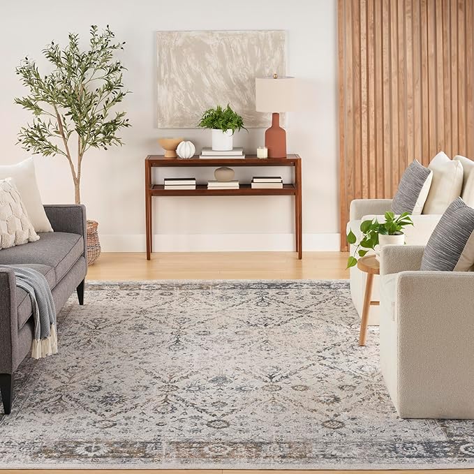 Nourison Home Astra Machine Washable Ivory Blue 7'10" x 10' Area Rug - Easy Clean, Non Shedding, Bed Room, Living Room, Dining Room, Kitchen (8' x 10')