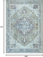 Bloom Rugs Washable Non-Slip 9' x 12' Rug - Green/Blue Traditional Medallion Area Rug for Living Room, Bedroom, Dining Room, and Kitchen - Exact Size: 9' x 12'