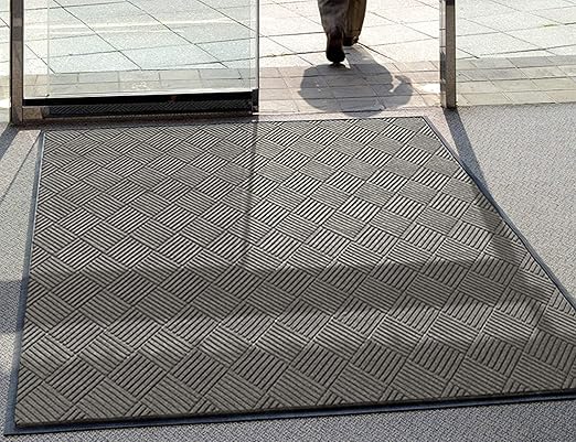 WaterHog Diamond | Commercial-Grade Entrance Mat with Rubber Border – Indoor/Outdoor, Quick Drying, Stain Resistant Door Mat (Medium Grey, 3' x 10')