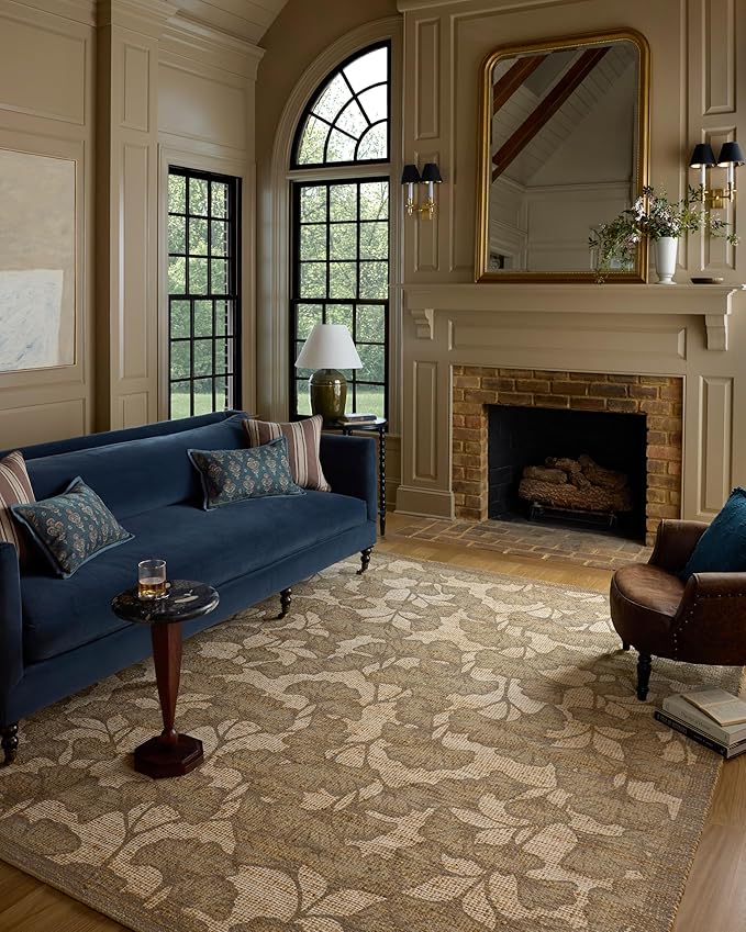 Loloi Chris Loves Julia Rue Collection RUE-02 Olive/Sage 9'-3" x 13' Area Rug Jute Neutral Floral Living Room Bedroom Rug