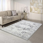 Fame Living Faded Oushak Rug, Turkish Vintage Floral Pastel Large Oversized Area Rugs for Living Room Dining Bedroom Kitchen Bathroom Nursery (848CrNv, 2' x 3')