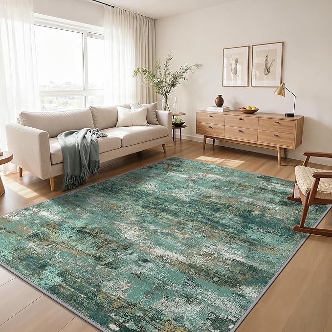 GENIMO Abstract Area Rug 6x9, Washable Large Modern Rug Non Slip, Low Pile Lightweight Soft Carpet for Living Room, Bedroom, Dining Room, Turquoise