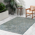 FH Home Outdoor Rug - Waterproof Easy to Clean Stain Resistant - Patio Indoor Outdoor Porch Deck Balcony Entryway - Geometric Modern - Budapest - Aqua - 7ft 8in x 9ft 8in