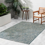 FH Home Outdoor Rug - Waterproof Easy to Clean Stain Resistant - Patio Indoor Outdoor Porch Deck Balcony Entryway - Geometric Modern - Budapest - Aqua - 7ft 8in x 9ft 8in