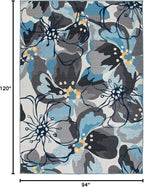 Modern Large Floral Non-Slip (Non-Skid) Area Rug 8 x 10 (7' 10" x 10') Gray-Blue