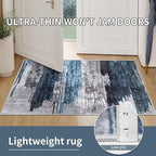 Ciicool 3x8 Washable Runner Rug, Modern Abstract Hallway Rugs Runner, Non-Slip Thin Accent Rug Lightweight Navy Grey Print Distressed Carpet for Kitchen Laundry Entryway Bedroom Indoor
