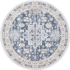 zesthome 8ft Round Rugs for Living Room, Non-Slip Washable Round Area Rugs, Ultra-Thin Large Circle Rugs, Soft Low Pile Rug for Bedroom, Kitchen - Vintage Stain Resistant Round Rug (Blue/Beige,8'x8')
