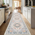 XWZO Runner Rug 2x10ft for Long Hallways, Washable Non-Slip Low Pile Area Rug with Rubber Backing, Spill Resistant Soft Vintage Floor Carpet for Kitchen Entryway Stair Landing Living Room, Colorful
