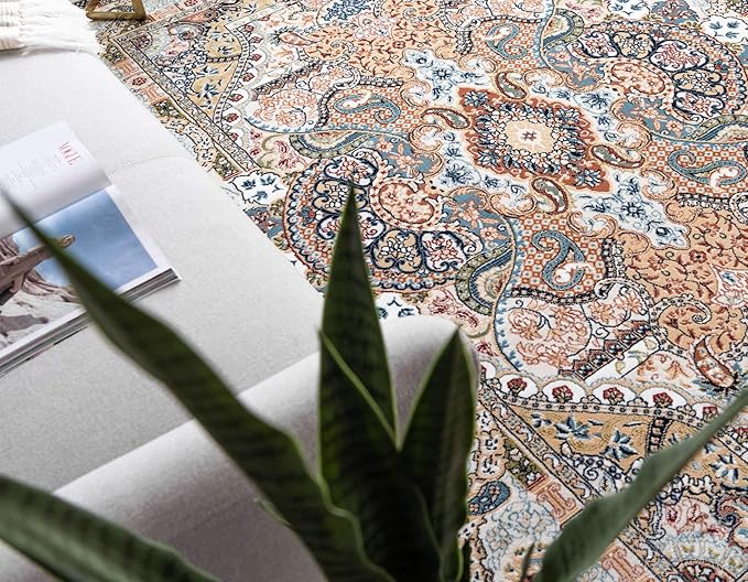 Unique Loom Narenj Collection Classic Traditional Medallion Textured Design Area Rug, 5 x 8 ft, Ivory/Tan