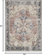RUGGABLE Washable Vintage Area Rug – Kamran Royal Blue 5x7, Stain-Resistant, Non-Slip – Medium Machine Washable Rugs for Living Room, Bedroom, Hallway, Entryway & Office–with Standard Pad
