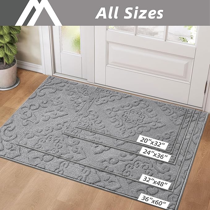 COSY HOMEER Door Mat 20”x32”,Absorbent Dirt Trapper Entryway Rugs,Non-Slip Welcome Mat,Washable Entry Rugs,Low Pile Doormat for Front Back Door,Wet Shoes & Paws,Grey