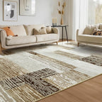 Large Area Rugs,Modern Geometric Patchwork Floor Decor for Bedroom Aesthetic Carpet, Rockwood Collection, Indoor Rugs for Living Room, Dining Room, Nursery, Office, Machine Washable Rug,9x12 Ft Beige