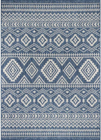 Beverly Rug Waikiki Boho Indoor Outdoor Rug 10x14, Washable Outside Carpet for Patio, Deck, Porch, Bohemian Area Rug, Farmhouse Rugs, Aztec Tribal Rug, Azure and White