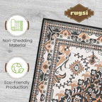 Washable Entryway Rug 3x5 | Non Slip Rug Runners for Hallways, Entryways, Kitchens, Bathrooms, Bedrooms | Ultra-Soft Flannel Carpet Kitchen Rug with Rubber Backing (Black Brown Cream, 3x5)