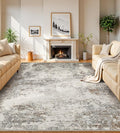 7x9 Washable Area Rugs - Modern Abstract Rugs for Living Room Non-Slip Low Pile Soft Machine Washable Carpet for Bedroom, Dining Room, Nursery, Home Office, Farmhouse (7'x9' Brown Grey)