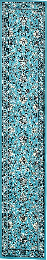 Unique Loom Sialk Hill Collection Area Rug - Washington (2' 11" x 16' 5" Runner Turquoise/Black)