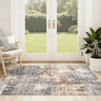 Washable Area Rug: 3x5 ft Abstract Small Rugs for Entryway Kitchen Living Room Bedroom - Non Slip Modern Neutral Carpet Indoor Front Door - Grey Brown