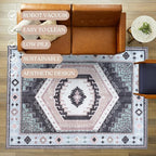 Fame Living Washable Area Rug. Modern Farmhouse. Vintage. Turkish. Bohemian. Distressed. Oriental. Traditional. Rugs for Living Room. Dining. Bedroom. Office. Entryway. (856BlckGry, 2'5" x 4'9")