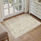 Taupe 2x3 Entryway Rug Vintage Area Carpet Indoor Kitchen Washable Door Mat Entrance Small Low Pile Traditional Distressed Retro Accent Throw Rug Non Slip Office Bathroom