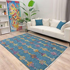 Alfa Rich 3x10 Moroccan Blue Washable Area Rugs for Living Room Hallway Kitchen Decor Cotton Runner