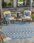 Unique Loom Outdoor Trellis Collection Area Rug - Tribal Trellis (7' 10" Octagon, Blue/ Ivory)