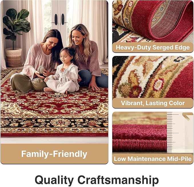 Well Woven Barclay Collection Medallion Kashan Red 5x7 (5'3" x 7'3") Area Rugs - Stain & Fade Resistant - Perfect Red Rug for Living Room, Bedroom, or Dining Room