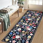 Runner Rug for Entryway: 2x6 Kitchen Rugs Non Slip Washable Ultra-Thin Soft Floral Carpet Indoor Floor Stain Resistant Carpets for Hallway Bedroom Kitchen Laundry Bathroom Dorm Black