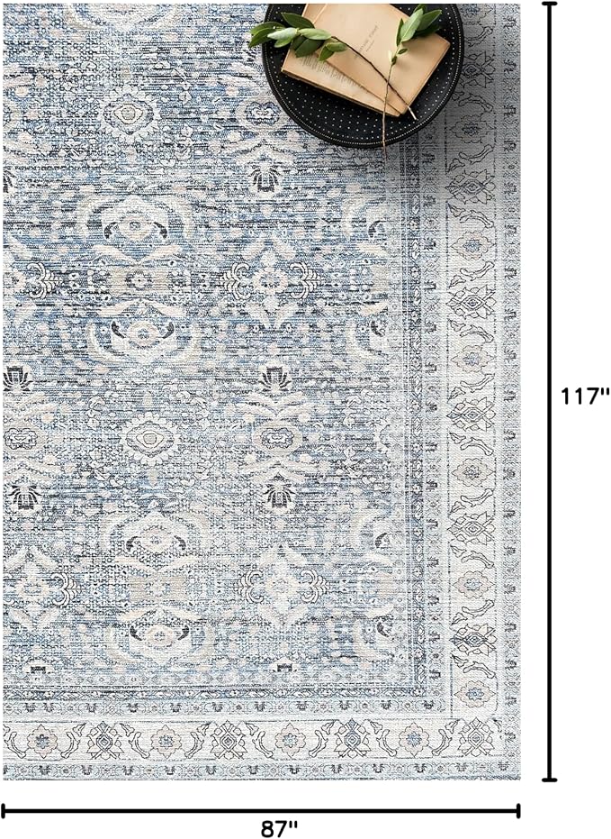 Fame Living Washable Area Rug. Modern Farmhouse. Vintage. Turkish. Bohemian. Distressed. Oriental. Traditional. Rugs for Living Room. Dining. Bedroom. Office. Entryway. Foyer. (866CBl, 7'5" x 9'8")