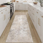 2x6 Washable Runner Rug Beige Grey Abstract Hallway Kitchen Throw Rug Neutral Modern Non Slip Soft Low Pile Carpet for Bathroom Laundry Bedroom Living Room
