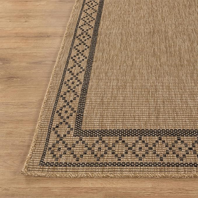 Easy Jute Rugs 6x9 Frame Natural Color Living Room Indoor Outdoor Area Rug for Patio and Kitchen Rug High Traffic Washable Easy to Clean Solid Boho Woven Design Carpet (6 x 9)