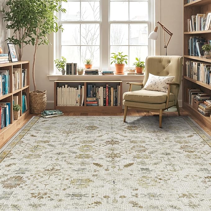 LUMI 4x6 Washable Area Rug for Living Room, Ultra Soft Traditional Vintage Rugs Non Slip with Rubber Backing, Low Profile, High Traffic, Stain Resistant Carpets, Ideal for Bedroom, Dining Room, Indoor