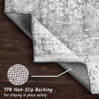 vivorug Runner Rug 2x10 Machine Washable Rug with Non-Slip Backing, Ideal for Kitchen Hallway Entryway Laundry Room - Vintage, Durable, Easy Clean, Low Pile Carpet Runner, Ivory/Silver