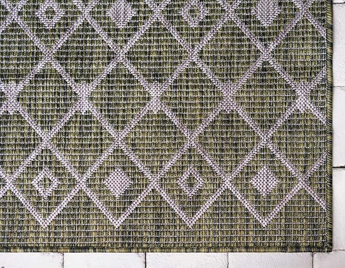 Unique Loom Outdoor Trellis Collection Area Rug - Tribal Trellis (9' x 12' Rectangle, Green/ Natural)