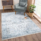 Bloom Rugs Washable Non-Slip 10x14 Rug - Ivory/Blue/Gray Traditional Oriental Area Rug for Living Room, Bedroom, Dining Room, and Kitchen - Exact Size: 10' x 14'