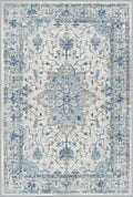 Area Rugs 3'x12' Washable Non-Slip, Floral Vintage Distress Print Pattern Medallion Carpet for Living Room Bedroom Dining Room, Light Blue Navy Beige Gray White