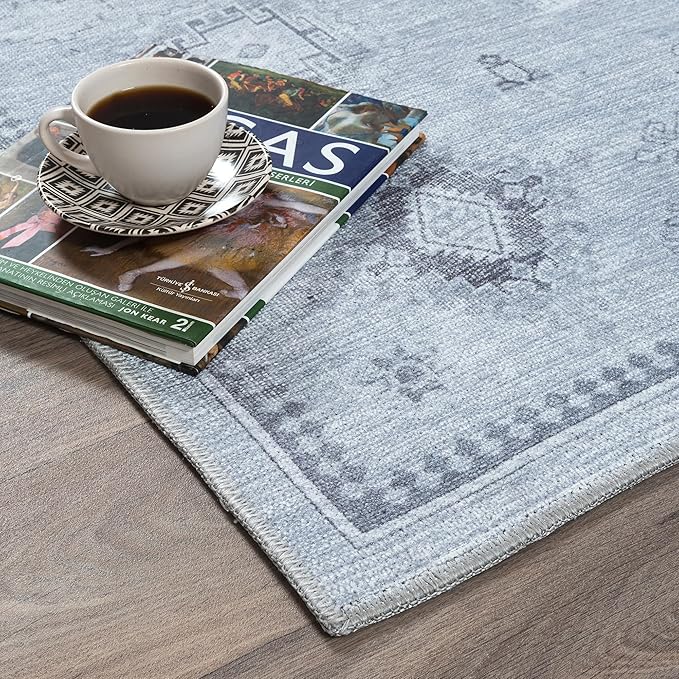 Fame Rugs Turkish Rug. Washable Vintage Oriental Antique Inspired Traditional Doormat Small Modern Area Rugs Luxury Entryway Entry Bedroom Bathroom Kitchen (394GG, 5'9 x 8'9)