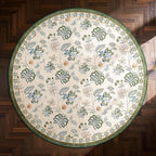 jinchan Elora 8ft Floral Round Rug for Dining Room Washable Living Room Rug Vintage Romance Design Non Slip Indoor Floor Cover Lightweight Low-Profile Throw Carpet for Bedroom Porch Patio, Green/Beige