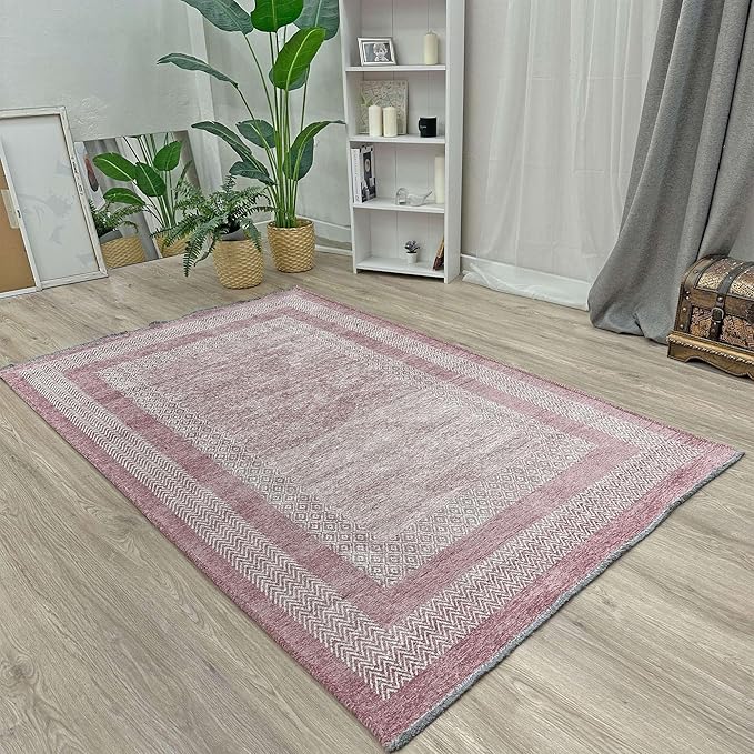 Alfa Rich 5x8 Mauve Lilac Washable Area Rugs for Living Room Bedroom Kitchen Cotton Rug