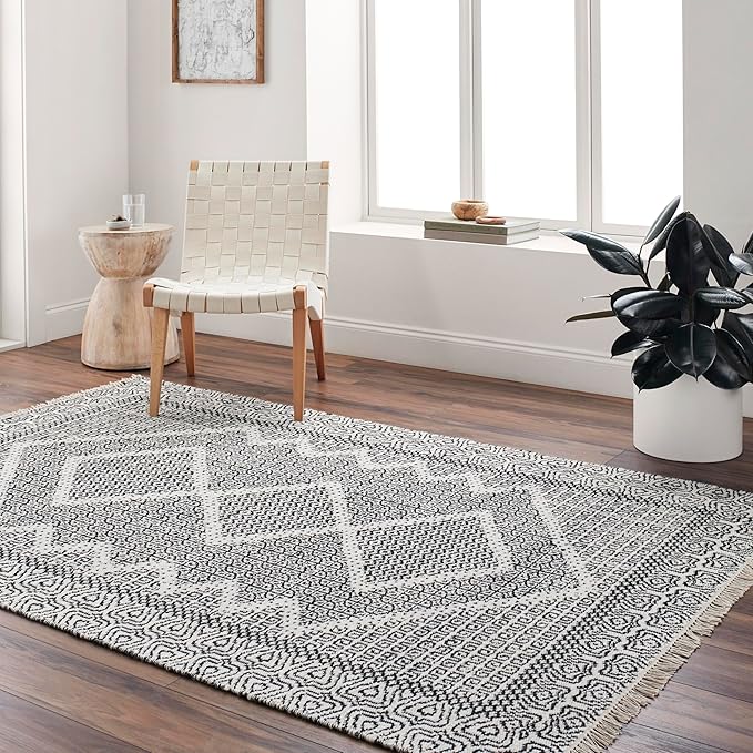 Mark&Day Wool Rugs, 5x7 Nishnabotny Cottage Dark Gray Area Rug, Grey Beige Carpet for Living Room, Bedroom or Kitchen (5' x 7'6")