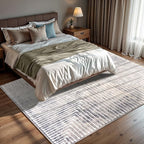 GLN Rugs Contemporary Collection - Machine Washable Area Rug, Contemporary Washable, Non Slip, Low Pile Chenille Rug, Living Room, Bedroom, Kitchen Rug (4' x 6' Lines Cream)