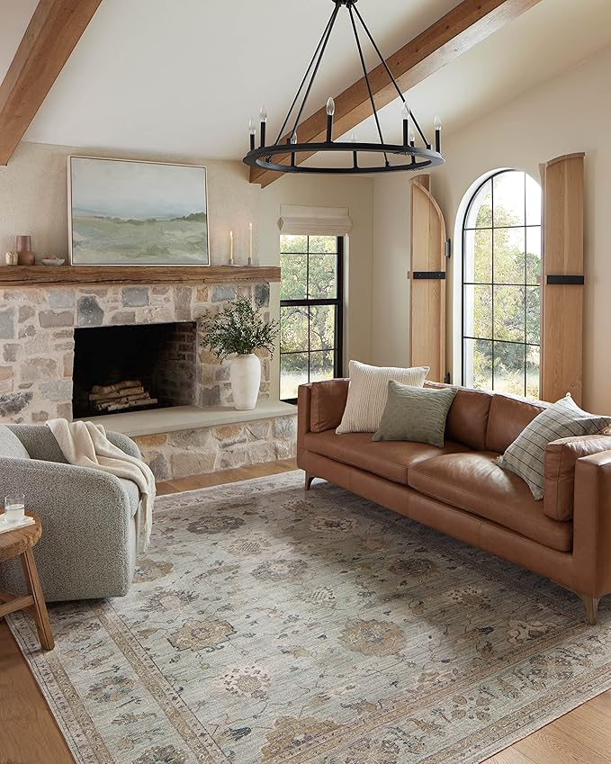 Loloi Magnolia Home by Joanna Gaines Millie Collection MIE-02 Sky/Gold 7'-10" x 7'-10", .25" Pile Height, Round Area Rug
