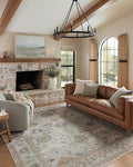 Loloi Magnolia Home by Joanna Gaines Millie Collection MIE-02 Sky/Gold 7'-10" x 7'-10", .25" Pile Height, Round Area Rug