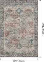 Bavni 6x9 Area Rugs for Living Room, Machine Washable Rug Non Slip, Vintage Chenille Distressed Print Carpet, Large Low Pile Ultra-Thin Lightweight Rugs for Bedroom, Dining Room, Home, Office, Red